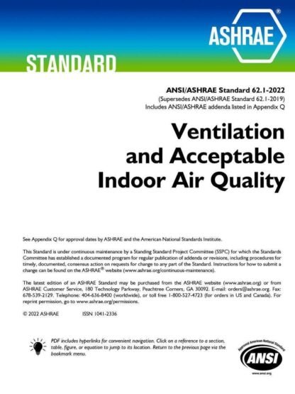 ASHRAE 62.1-2022 – Ventilation And Acceptable Indoor Air Quality (ANSI Approved) PDF Download